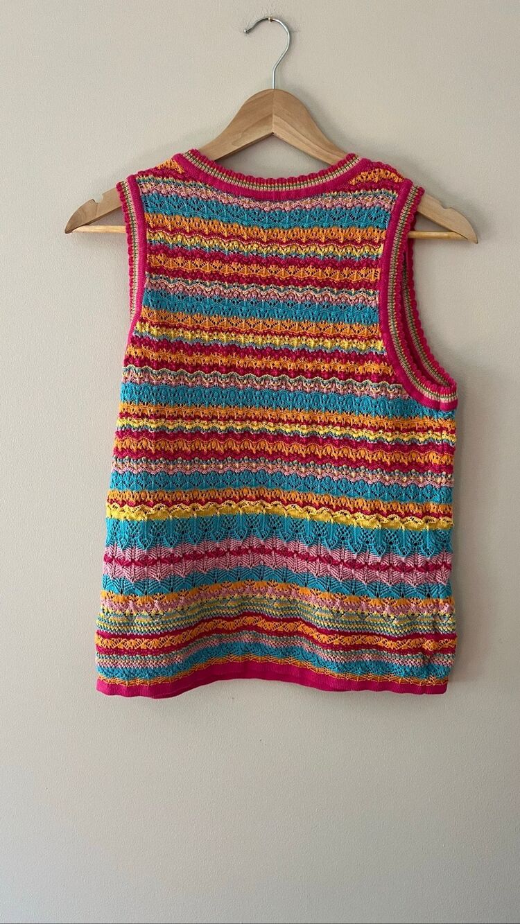 Grace + Karma y2k Knit Tank Top Women Small Pink Multi Excellent Striped Boho - Picture 2 of 5